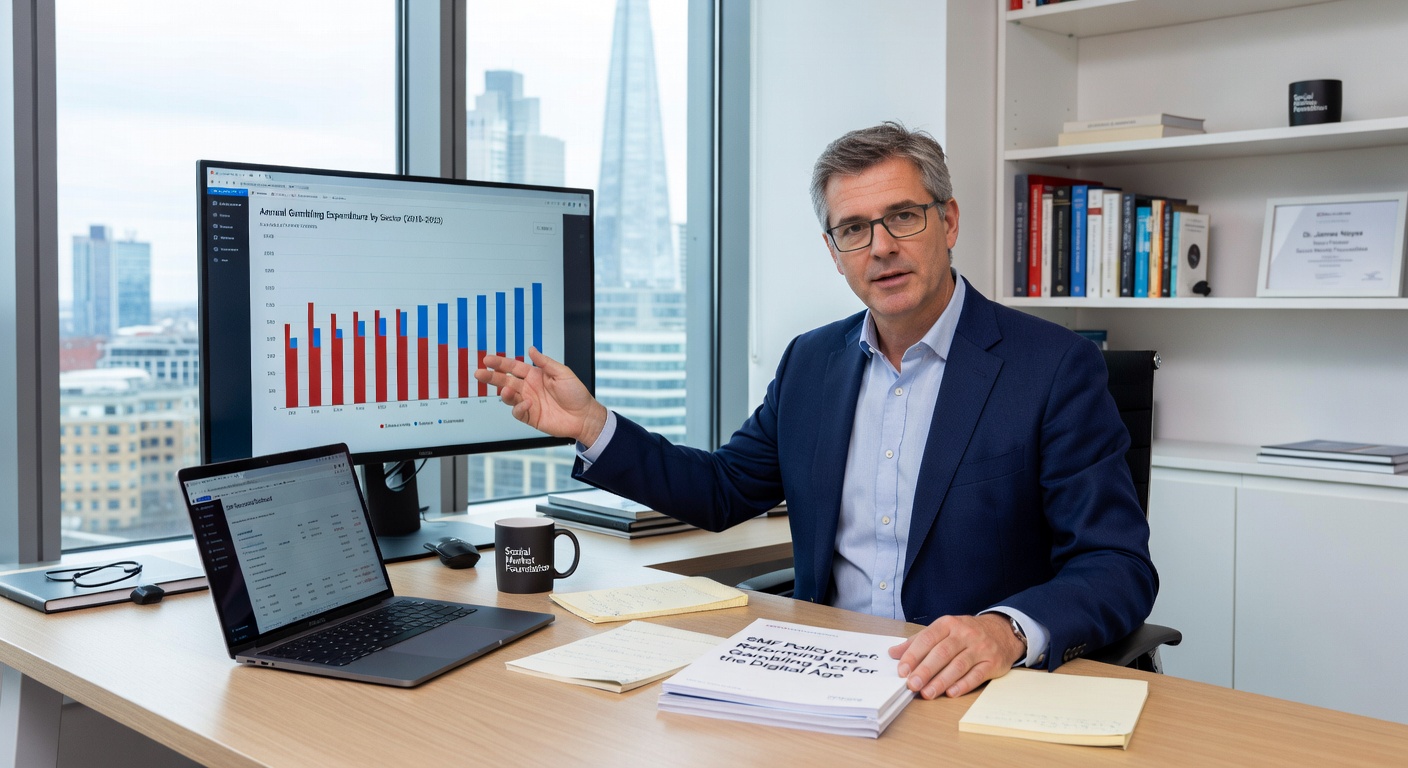 Close-up of a betting shop interior showing screens with live odds, tills, and promotional displays under fluorescent lighting