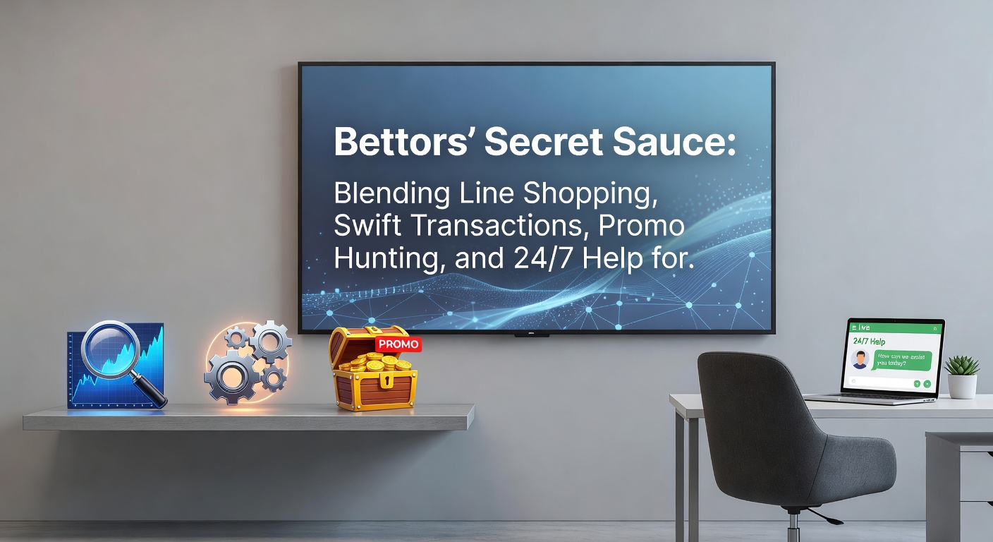 Dynamic scene of a bettor raiding promo codes on phone, executing instant deposit during live soccer goal celebration, with chat support resolving a racing inquiry in background