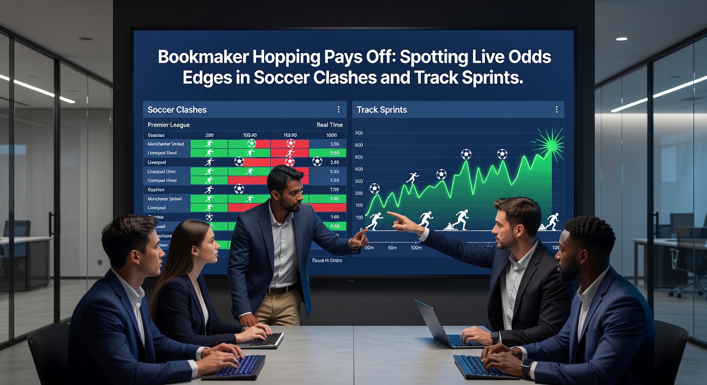 Close-up of a bookmaker interface during a live sprint race, with overlaid odds comparisons from rival sites showing profitable arbitrage spots