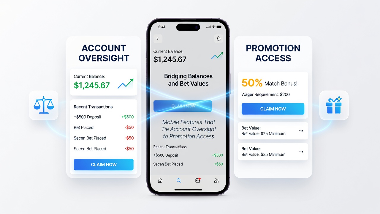 Dashboard view of mobile betting app with account balance, active promotions, and side-by-side market comparison for sports events