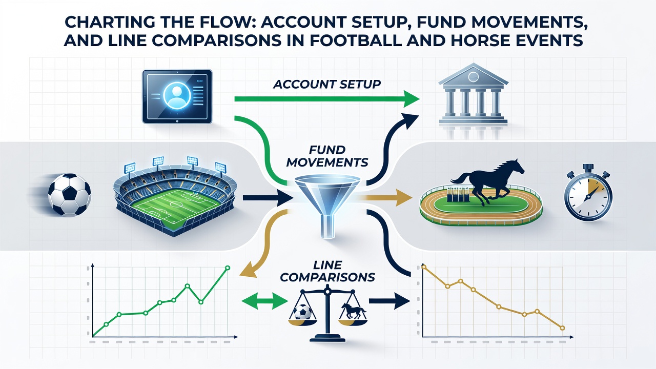Account setup interface for football and horse racing betting platforms showing registration steps and verification options