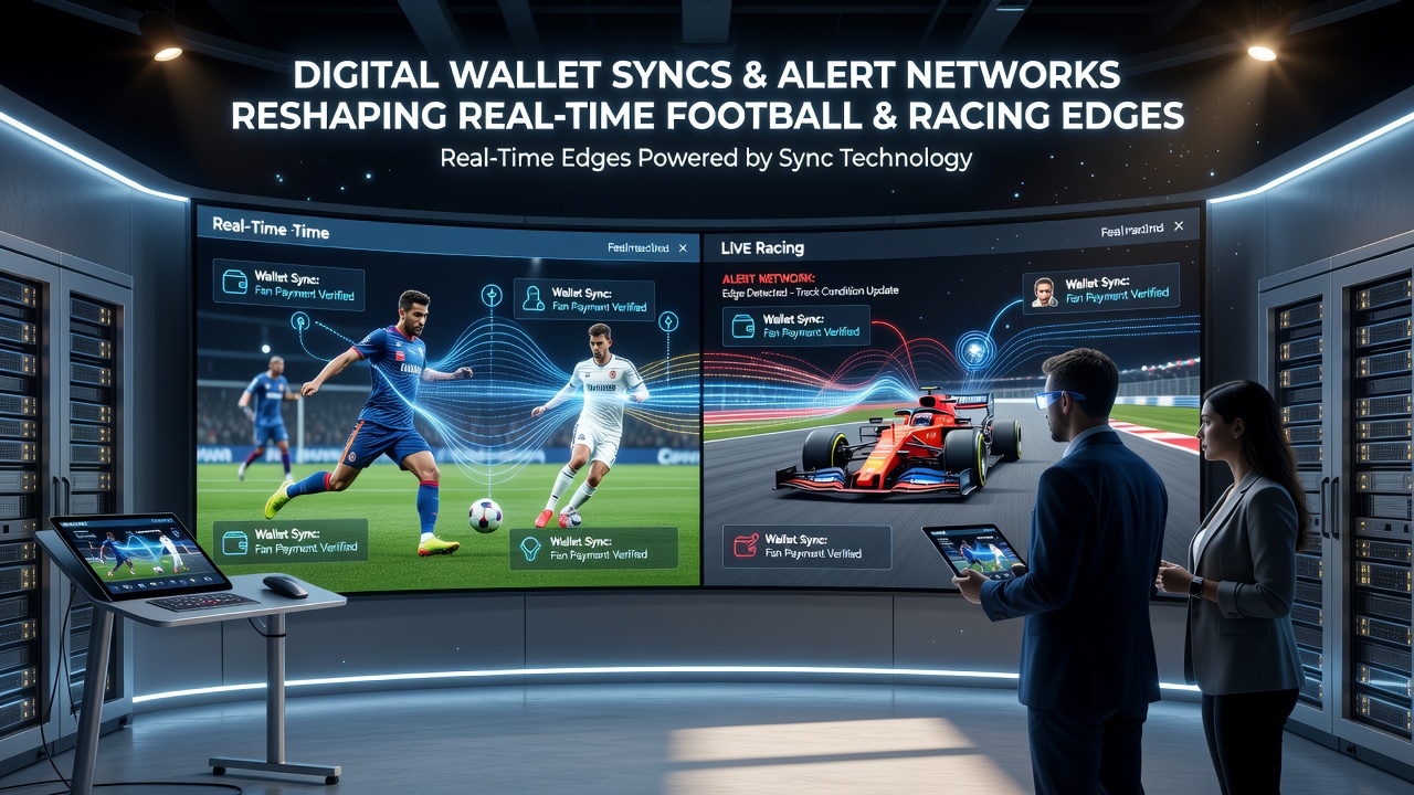 Alert notification panel showing live soccer and racing updates alongside wallet balance