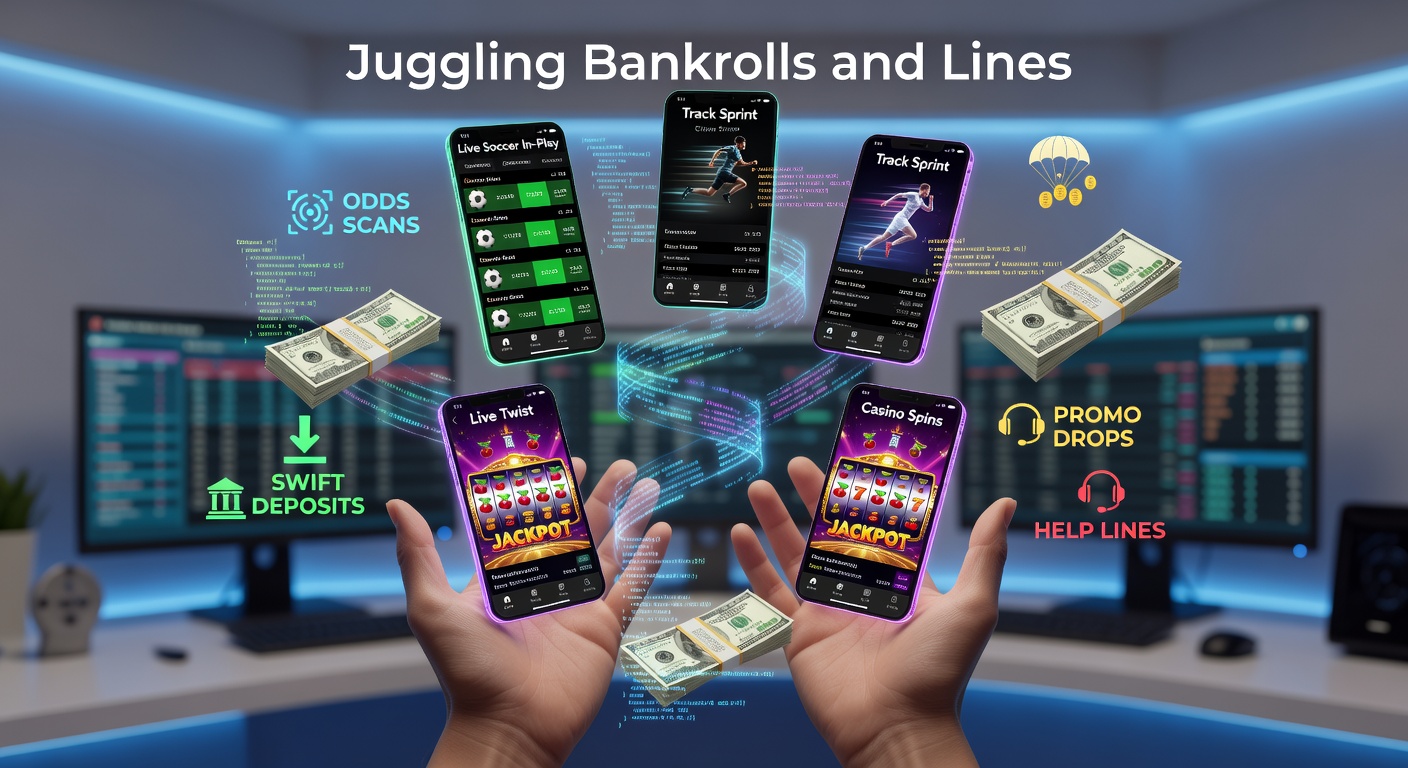 Mobile betting app interface showing live soccer odds, bankroll balance, deposit button, and promo notifications during a match