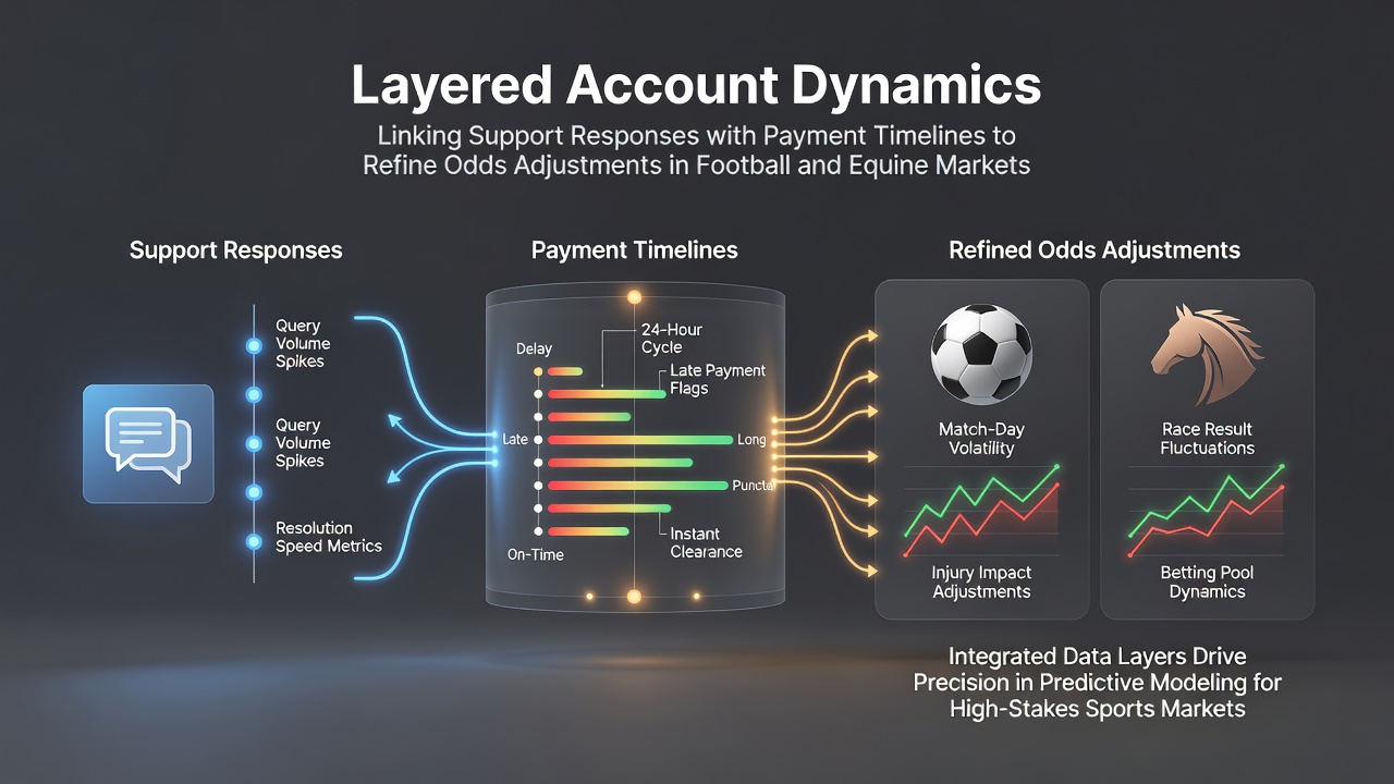 Diagram showing layered betting account structures with support response flows and payment timeline integrations affecting football and horse racing odds adjustments