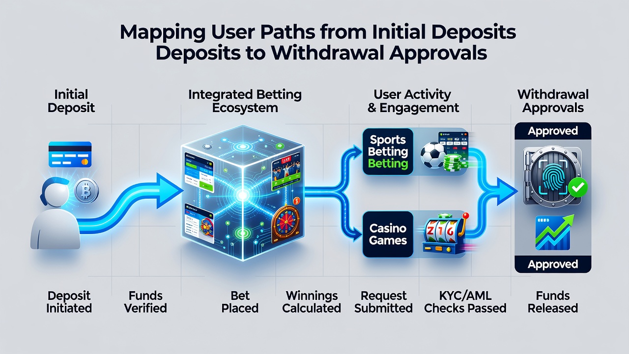Flowchart illustrating verification checkpoints between deposit and withdrawal stages in betting ecosystems