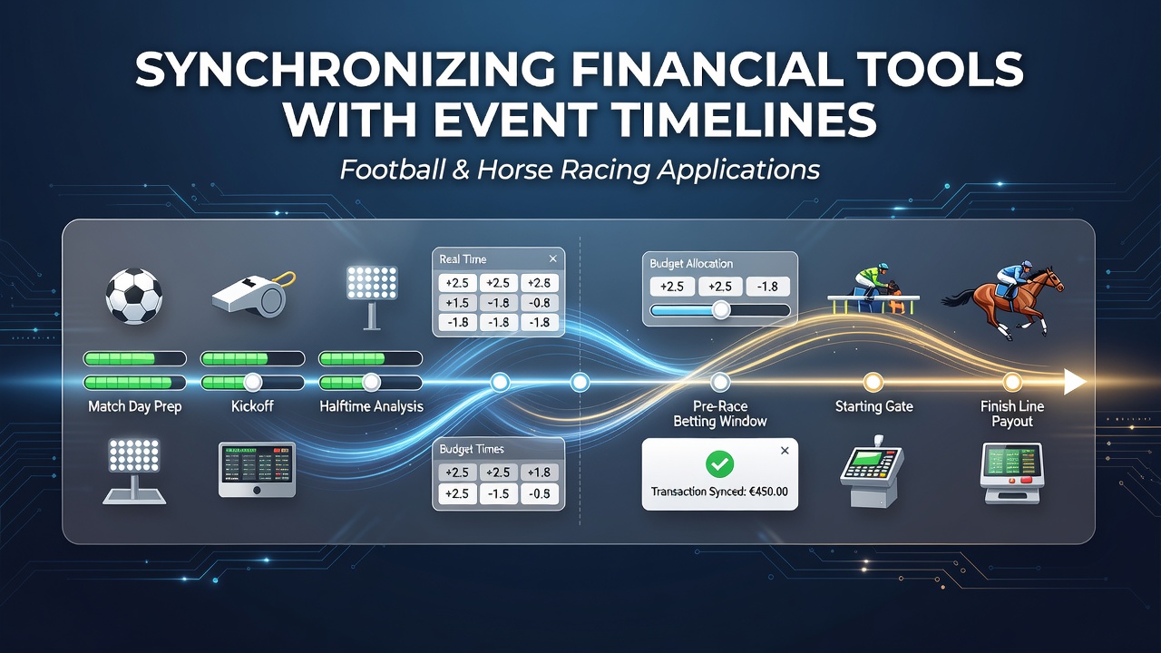 Diagram showing synchronization of financial tools with football match timeline in a mobile betting app interface