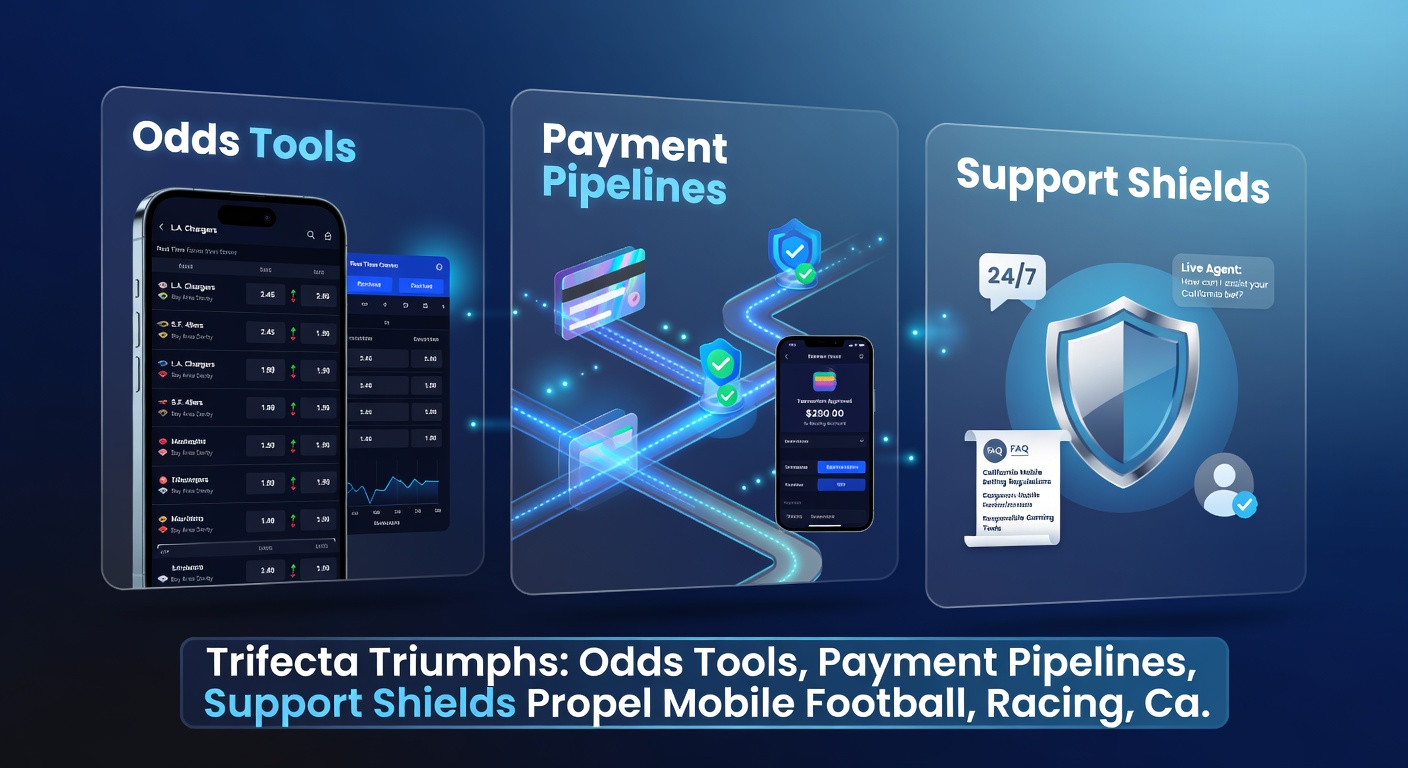 Illustration of secure payment icons, customer support chat bubbles, and dynamic odds graphs on a mobile betting interface