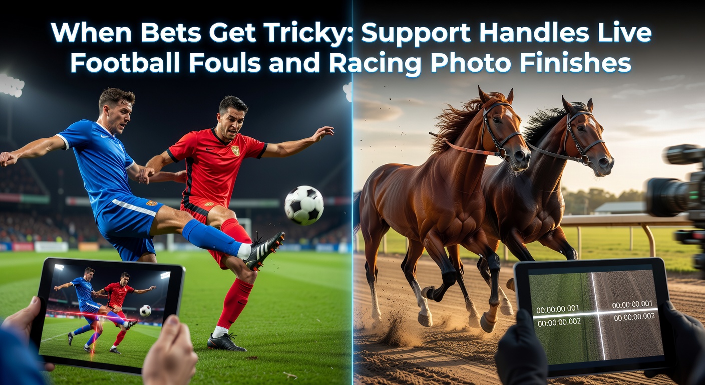 Intense soccer foul moment with referee signaling VAR review, overlaid with betting interface showing live odds fluctuations